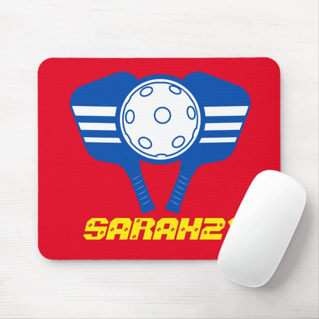 Monogram elegant red and blue Pickleball player Mouse Pad (With Mouse)