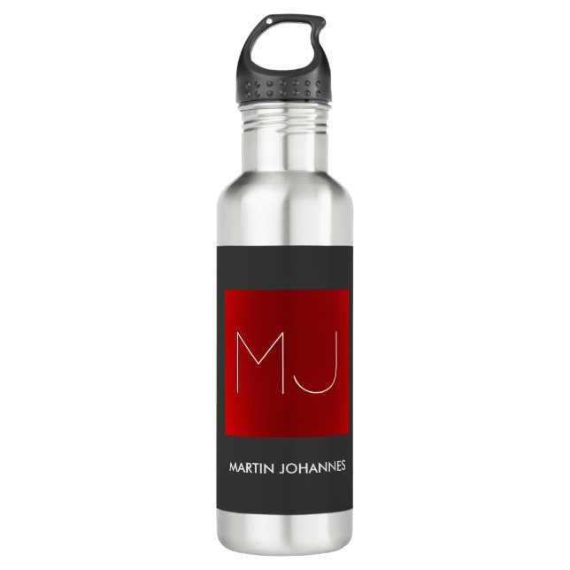 Monogram Elegant Red Grey Add Name Initials 710 Ml Water Bottle (Front)