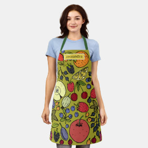 Monogram elegant retro pattern of fruits l Olive Apron
