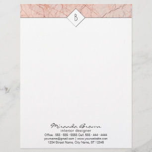 Monogram Elegant Rose Gold Marble Letterhead Template