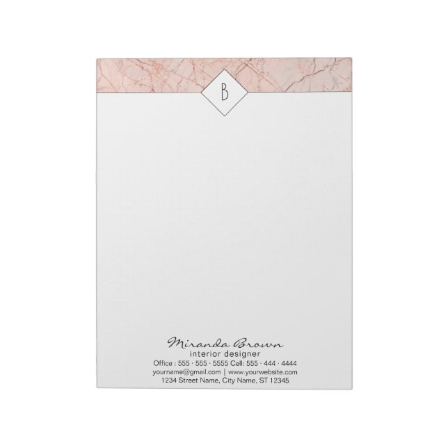 Monogram Elegant Rose Gold Marble Notepad (Rotated)