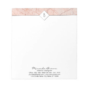 Monogram Elegant Rose Gold Marble Small Notepad