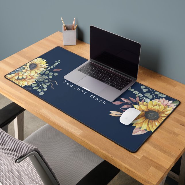 Monogram Elegant Rustic Sunflowers Math Teacher Desk Mat (Office 2)
