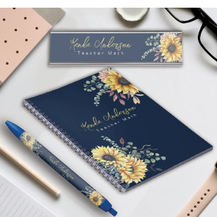 Monogram Elegant Rustic Sunflowers Math Teacher Notebook