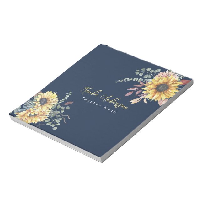 Monogram Elegant Rustic Sunflowers Math Teacher Notepad (Rotated)