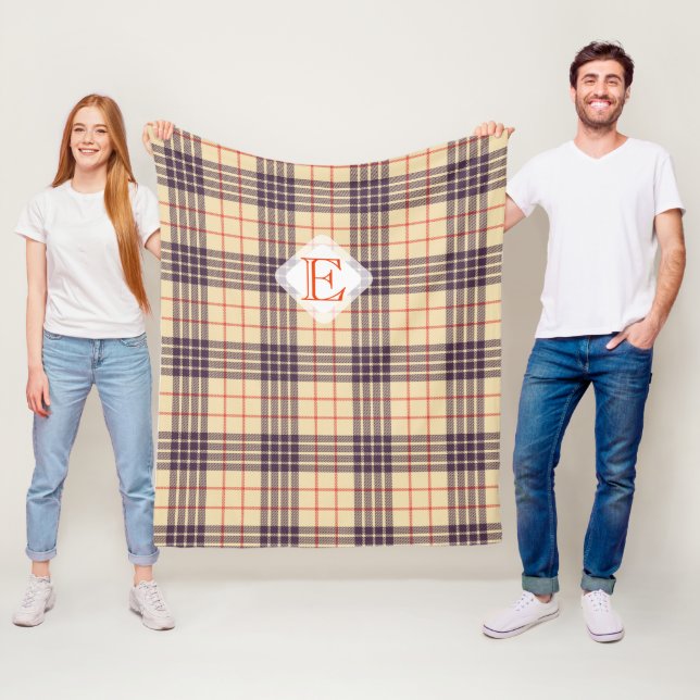 Monogram, elegant Scottish clan beige plaid tartan Fleece Blanket (In Situ)