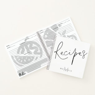 Monogram Elegant Script Black White Recipe Book
