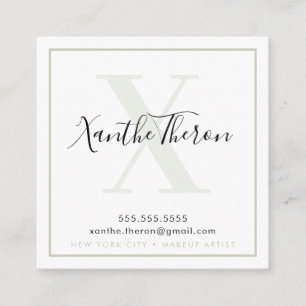 MONOGRAM elegant script modern minimal sage green Square Business Card