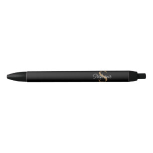 Monogram Elegant Script Name Black Gold  Ink Pen