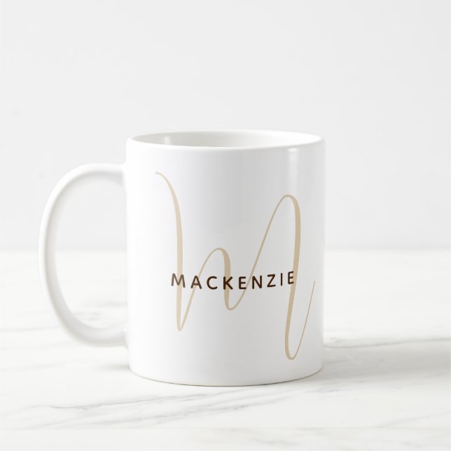 Monogram Elegant Script Name Simple Modern  Coffee Mug (Left)
