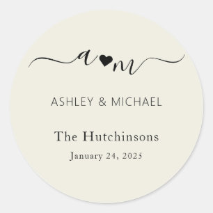 Monogram Elegant Script Wedding Classic Round Sticker