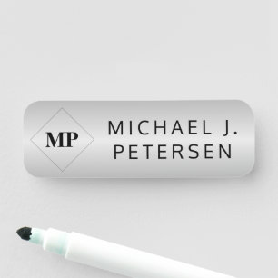 Monogram elegant silver metallic  name tag