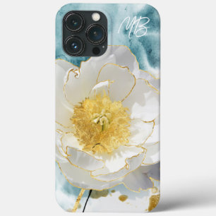 Monogram Elegant Simple White Flower Watercolor iPhone 13 Pro Max Case