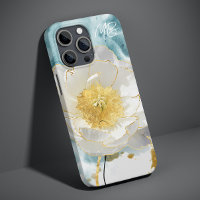 Monogram Elegant Simple White Flower Watercolor