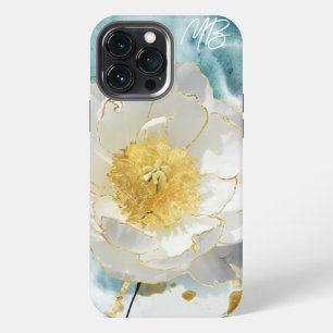 Monogram Elegant Simple White Flower Watercolor iPhone 13 Pro Max Case