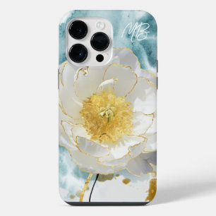 Monogram Elegant Simple White Flower Watercolor iPhone 14 Pro Max Case