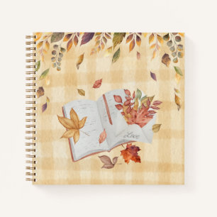 Monogram Elegant sketching fall leaves writing Notebook