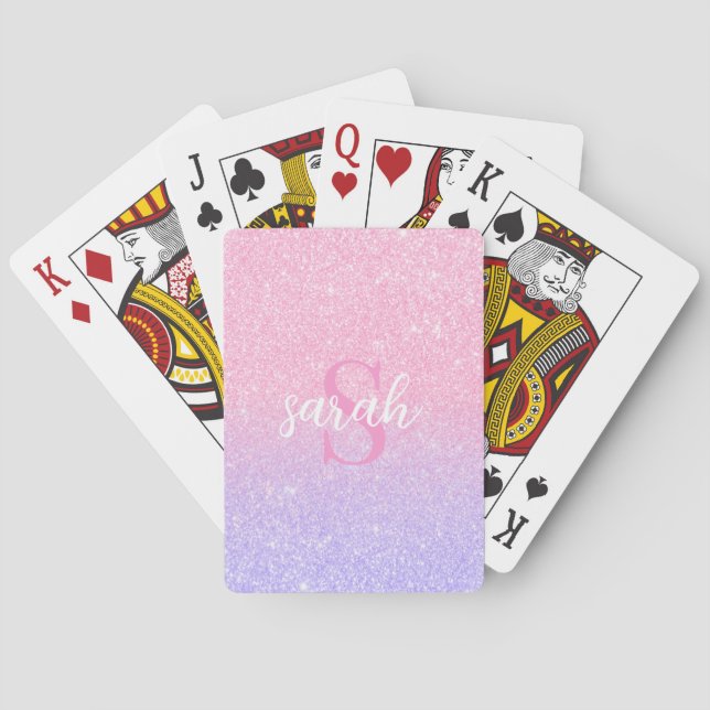 Monogram Elegant Sparkle Glitter Playing Cards (Back)