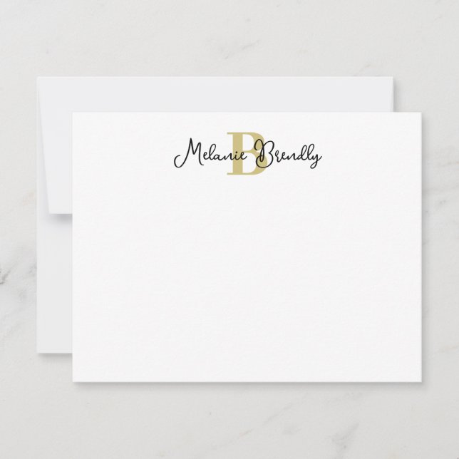 Monogram  Elegant Stylish Script Flat Note Card (Front)