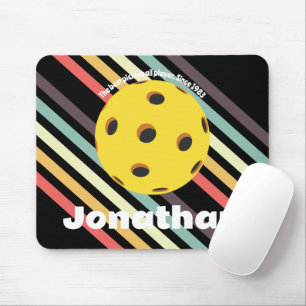 Monogram elegant trendy retro Pickleball Black Mouse Pad