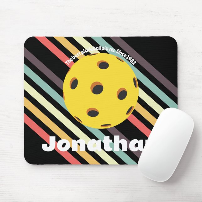 Monogram elegant trendy retro Pickleball Black Mouse Pad (With Mouse)