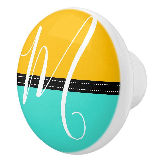 Monogram Elegant Turquoise & Amber Solid Colour Ceramic Knob (Right)
