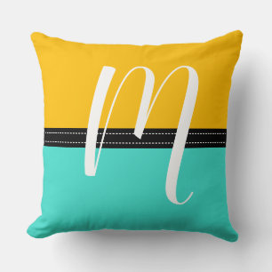 Monogram Elegant Turquoise & Amber Solid Colour Cushion