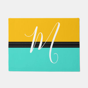 Monogram Elegant Turquoise & Amber Solid Colour Doormat