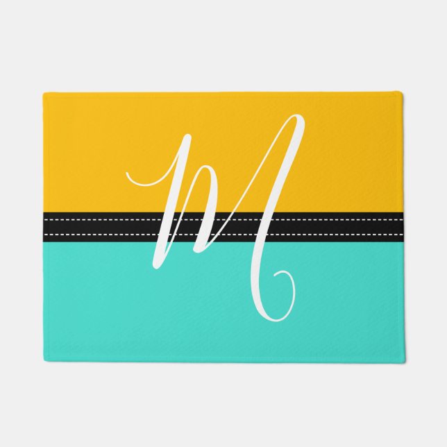 Monogram Elegant Turquoise & Amber Solid Colour Doormat (Front)