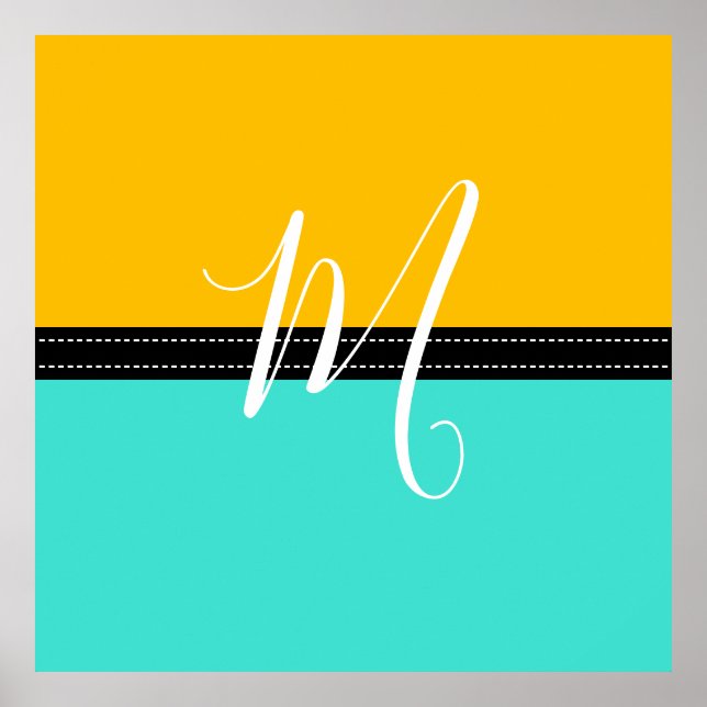 Monogram Elegant Turquoise & Amber Solid Colour Poster (Front)