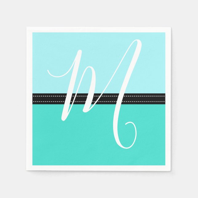 Monogram Elegant Turquoise Waterspout Solid Colour Napkin (Front)