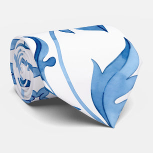 Monogram Elegant Vintage Blue Floral Pattern Tie