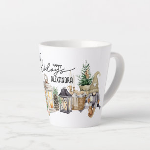 Monogram Elegant watercolor Calligraphy Holiday Latte Mug
