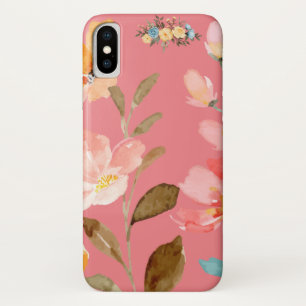 Monogram Elegant Watercolor Pink Apple   iPhone X Case