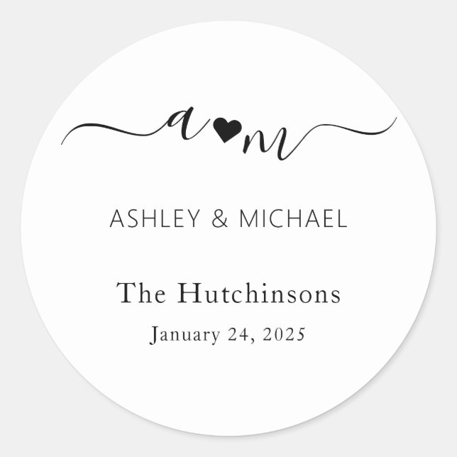 Monogram Elegant Wedding Classic Round Sticker (Front)