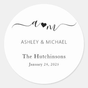 Monogram Elegant Wedding Classic Round Sticker