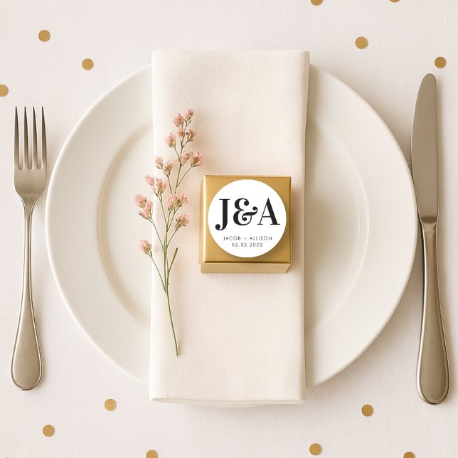 monogram elegant wedding favour gift classic round sticker (Creator Uploaded)