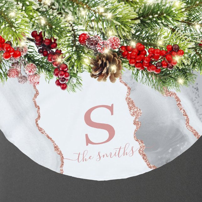 Monogram Elegant White Agate & Rose Gold Christmas Brushed Polyester Tree Skirt (Monogram Elegant White Agate & Rose Gold Christmas Brushed Polyester Tree Skirt
)