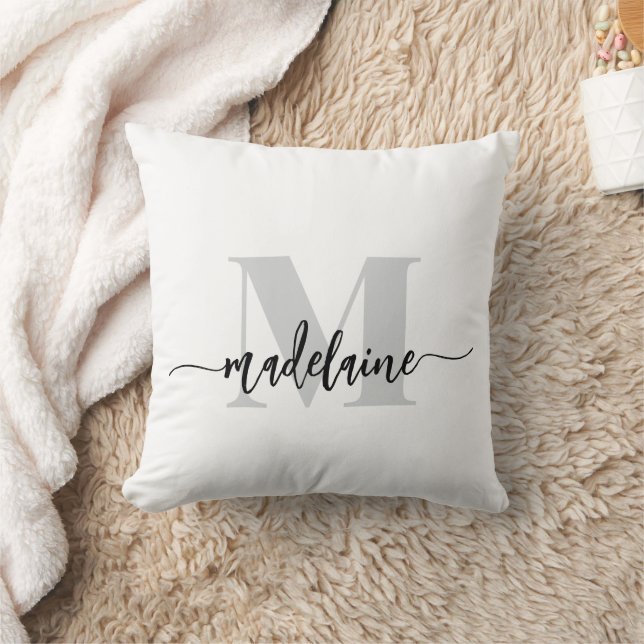Monogram Elegant White Black Personal Cushion (Blanket)
