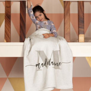 Monogram Elegant White Black Personal Fleece Blanket