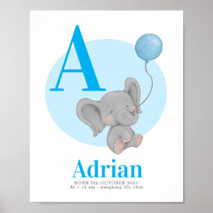 monogram elephant balloon name nursery wall art
