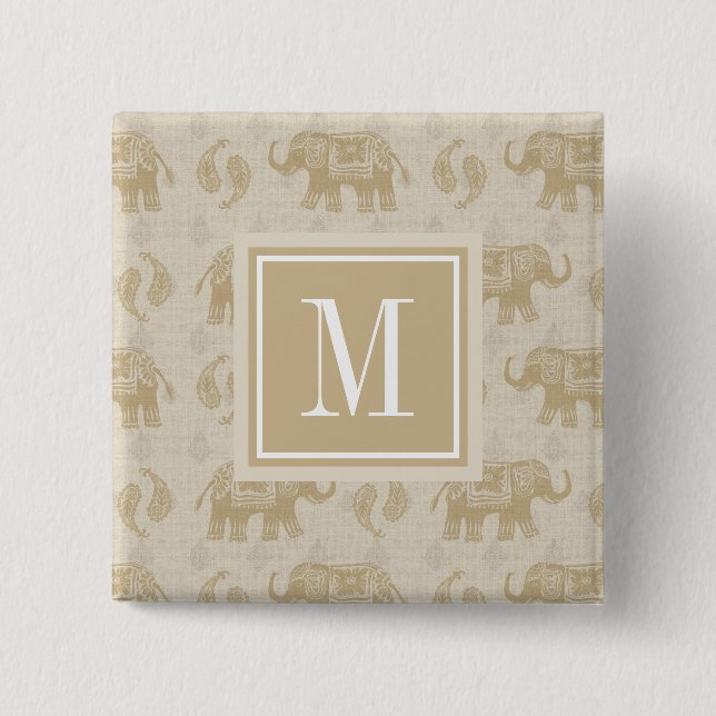 Monogram | Elephant Khaki Caravan Pattern 15 Cm Square Badge (Front)