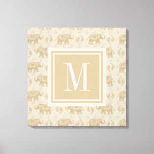 Monogram Elephant Khaki Caravan Pattern Canvas Print