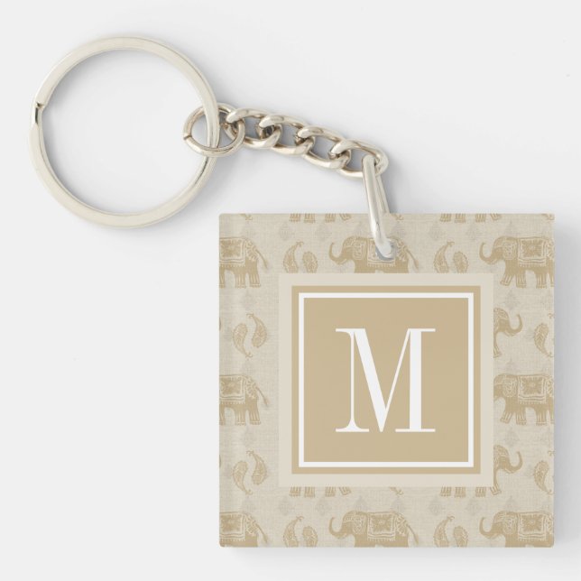 Monogram | Elephant Khaki Caravan Pattern Key Ring (Front)