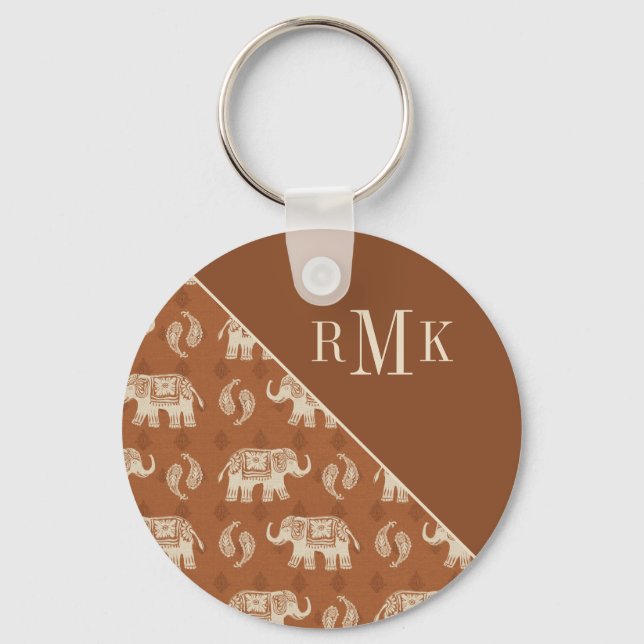 Monogram | Elephant Orange Caravan Pattern Key Ring (Front)