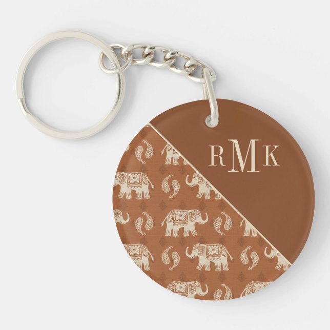 Monogram | Elephant Orange Caravan Pattern Key Ring (Front)