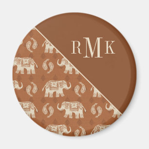 Monogram   Elephant Orange Caravan Pattern Magnet