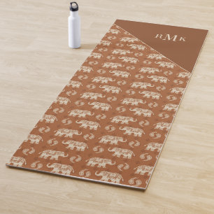 Monogram   Elephant Orange Caravan Pattern Yoga Mat