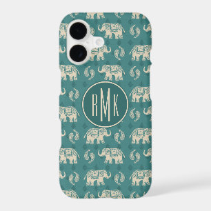 Monogram   Elephant Teal Caravan Pattern