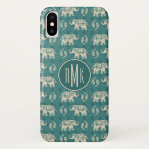 Monogram Elephant Teal Caravan Pattern iPhone X Case